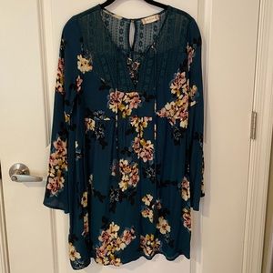 Blue Floral Long-sleeve Dress